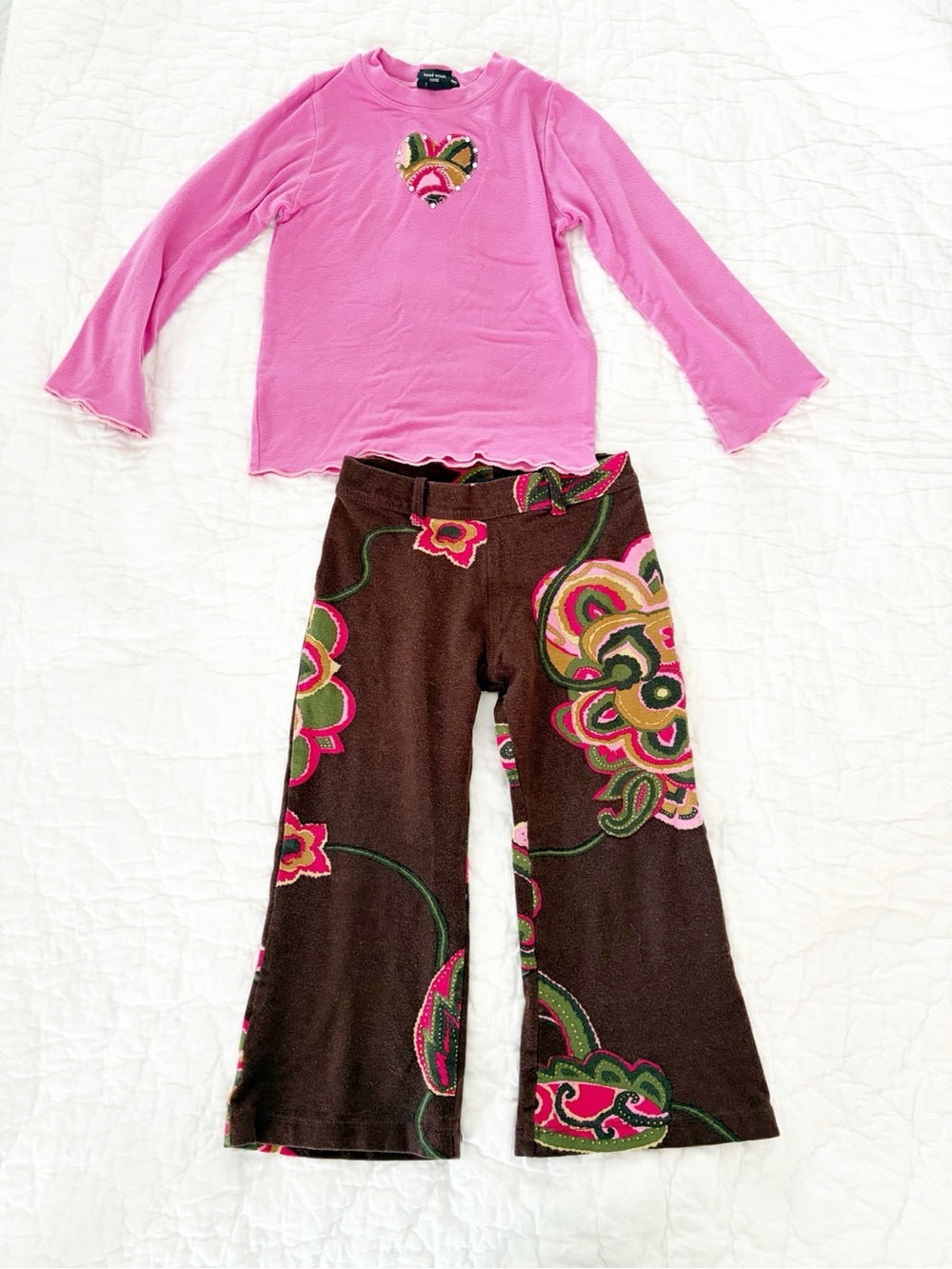Flowers by Zoe Pink Top with Brown Floral Pants Kids Matching Set